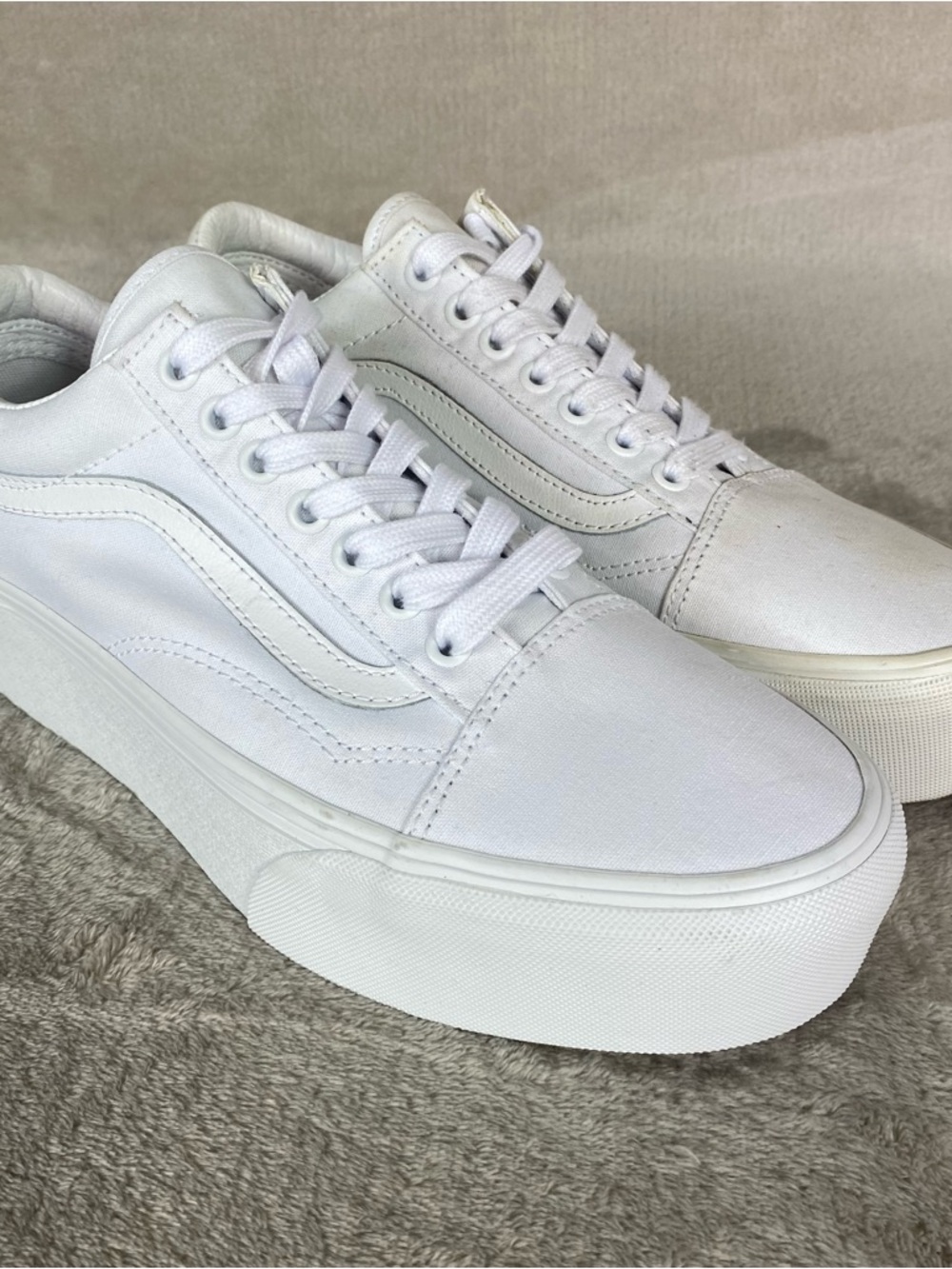 Vans Old Skool Stackform Shoes Womens Size 10 White Canvas Platform